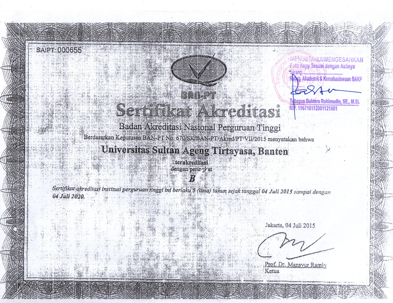 2020 pgsd terbuka universitas s1 sertifikat akreditasi Akreditasi Universitas